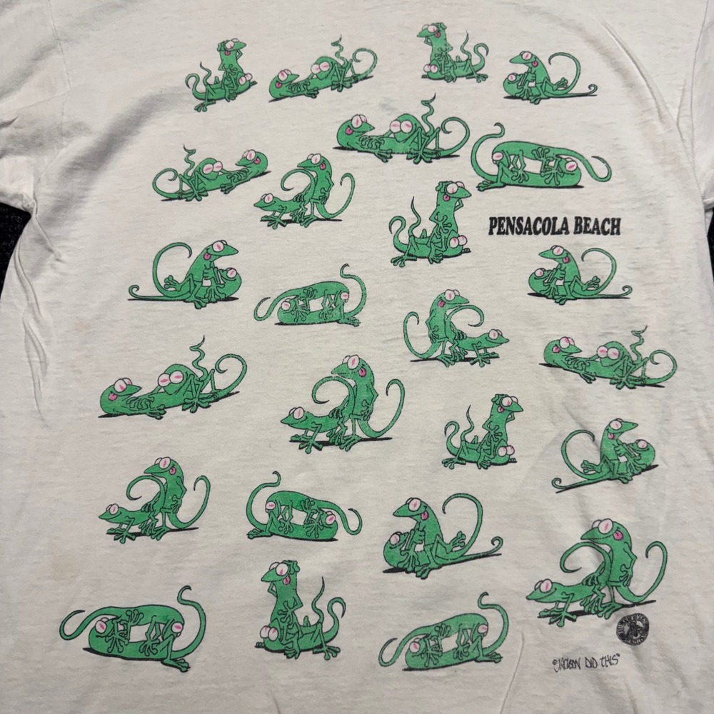 Vintage 90s Pensacola Beach Lizard T-Shirt Nixon Did This Single Stitch White L - Picture 10 of 16